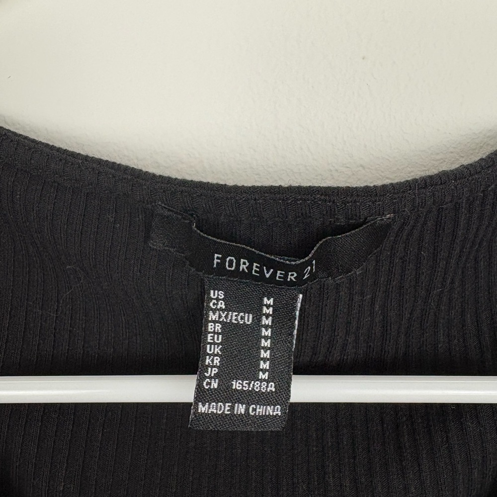 Forever 21 Black Ribbed Cut-Out Tie-Front Bodysuit Festival size Medium - Picture 4 of 8